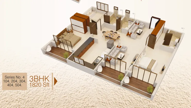 3BHK 1820 Sft